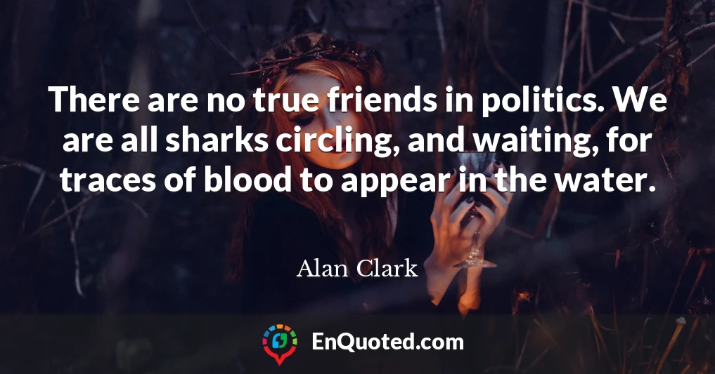 There are no true friends in politics. We are all sharks circling, and waiting, for traces of blood to appear in the water.