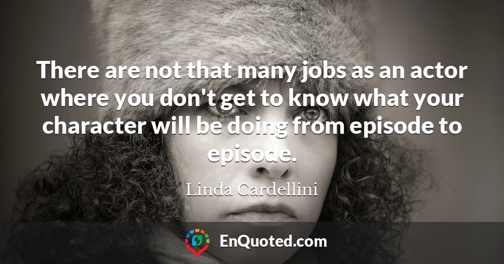There are not that many jobs as an actor where you don't get to know what your character will be doing from episode to episode.