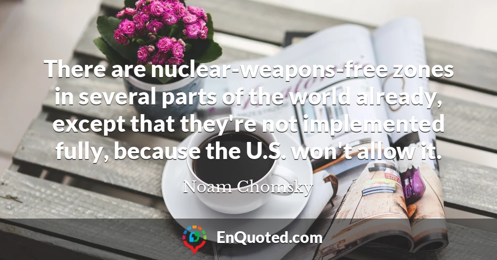 There are nuclear-weapons-free zones in several parts of the world already, except that they're not implemented fully, because the U.S. won't allow it.