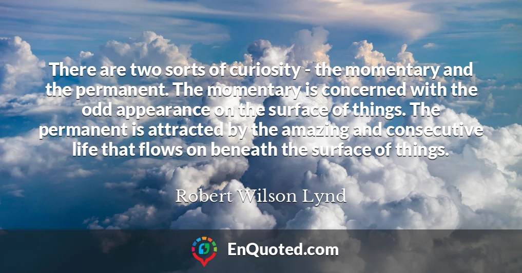 There are two sorts of curiosity - the momentary and the permanent. The momentary is concerned with the odd appearance on the surface of things. The permanent is attracted by the amazing and consecutive life that flows on beneath the surface of things.