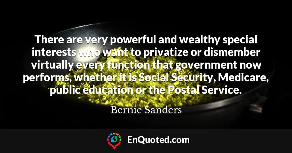 There are very powerful and wealthy special interests who want to privatize or dismember virtually every function that government now performs, whether it is Social Security, Medicare, public education or the Postal Service.