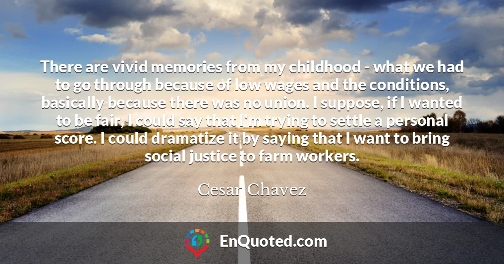 There are vivid memories from my childhood - what we had to go through because of low wages and the conditions, basically because there was no union. I suppose, if I wanted to be fair, I could say that I'm trying to settle a personal score. I could dramatize it by saying that I want to bring social justice to farm workers.