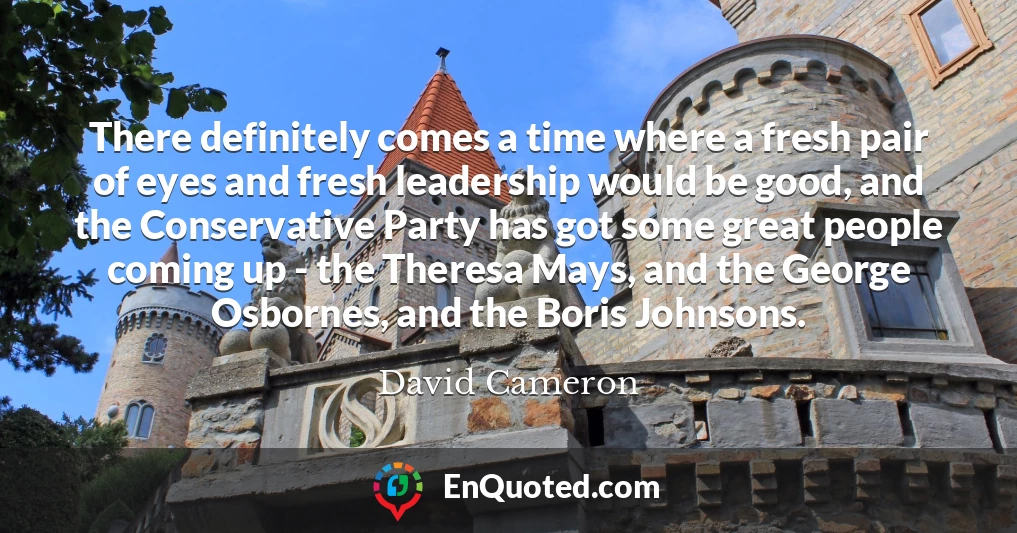There definitely comes a time where a fresh pair of eyes and fresh leadership would be good, and the Conservative Party has got some great people coming up - the Theresa Mays, and the George Osbornes, and the Boris Johnsons.