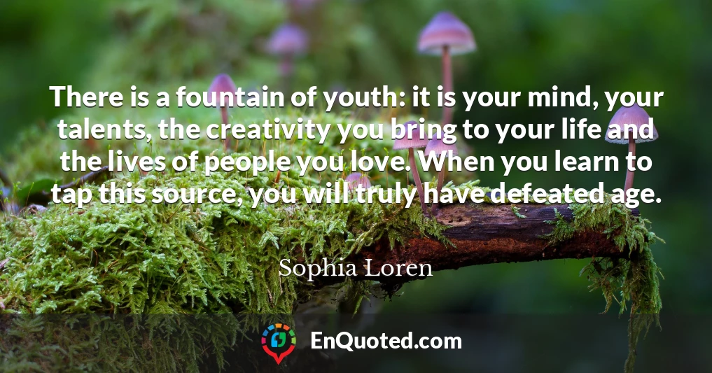 There is a fountain of youth: it is your mind, your talents, the creativity you bring to your life and the lives of people you love. When you learn to tap this source, you will truly have defeated age.
