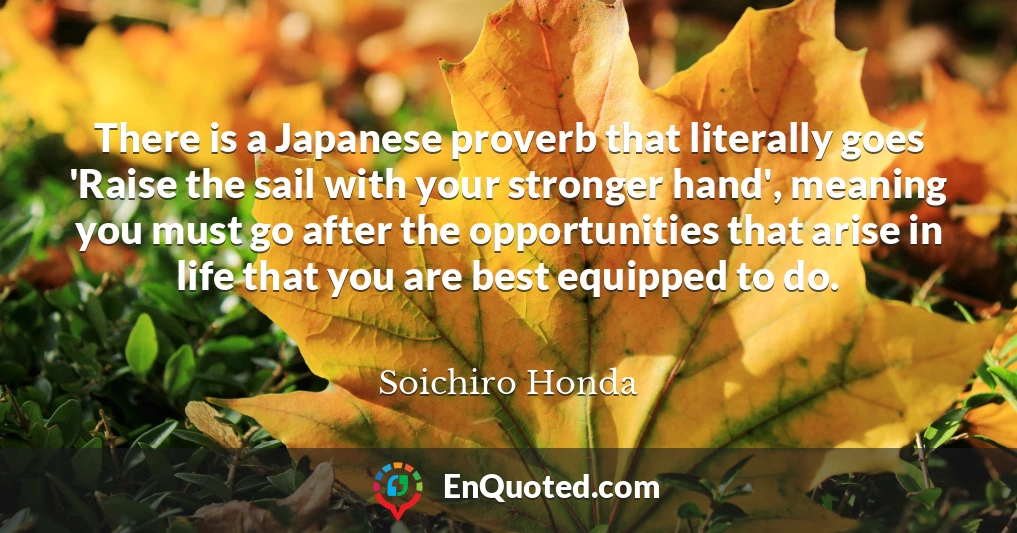 There is a Japanese proverb that literally goes 'Raise the sail with your stronger hand', meaning you must go after the opportunities that arise in life that you are best equipped to do.