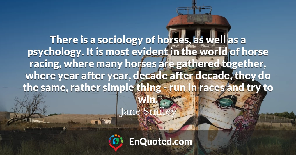 There is a sociology of horses, as well as a psychology. It is most evident in the world of horse racing, where many horses are gathered together, where year after year, decade after decade, they do the same, rather simple thing - run in races and try to win.