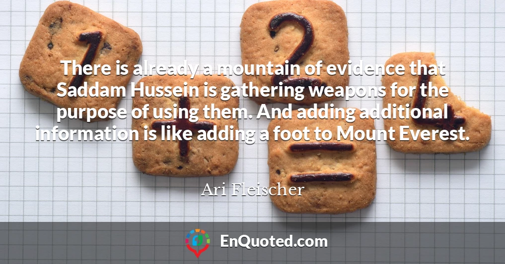There is already a mountain of evidence that Saddam Hussein is gathering weapons for the purpose of using them. And adding additional information is like adding a foot to Mount Everest.