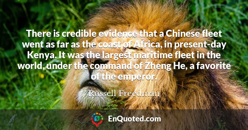 There is credible evidence that a Chinese fleet went as far as the coast of Africa, in present-day Kenya. It was the largest maritime fleet in the world, under the command of Zheng He, a favorite of the emperor.