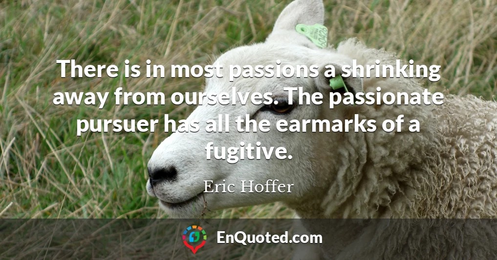 There is in most passions a shrinking away from ourselves. The passionate pursuer has all the earmarks of a fugitive.