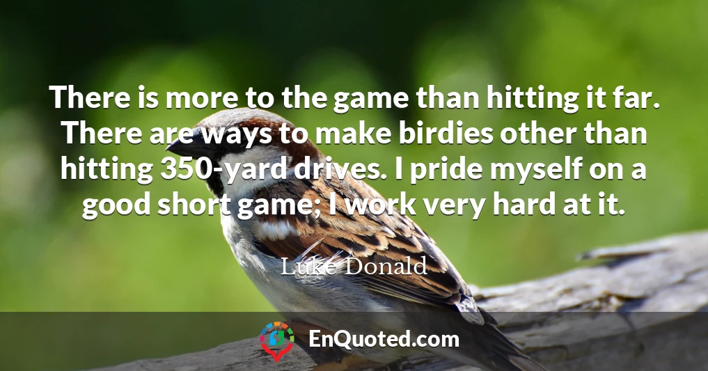 There is more to the game than hitting it far. There are ways to make birdies other than hitting 350-yard drives. I pride myself on a good short game; I work very hard at it.