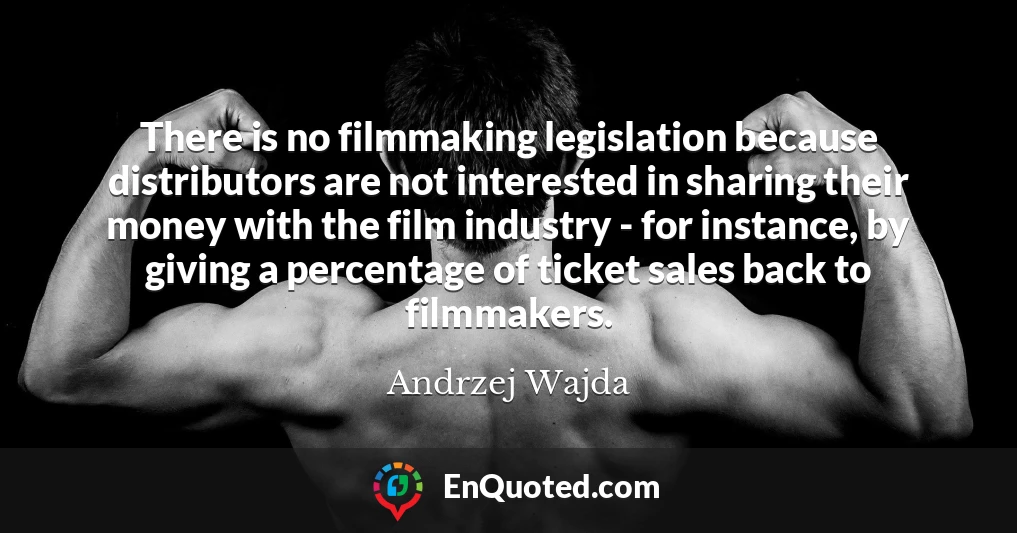 There is no filmmaking legislation because distributors are not interested in sharing their money with the film industry - for instance, by giving a percentage of ticket sales back to filmmakers.