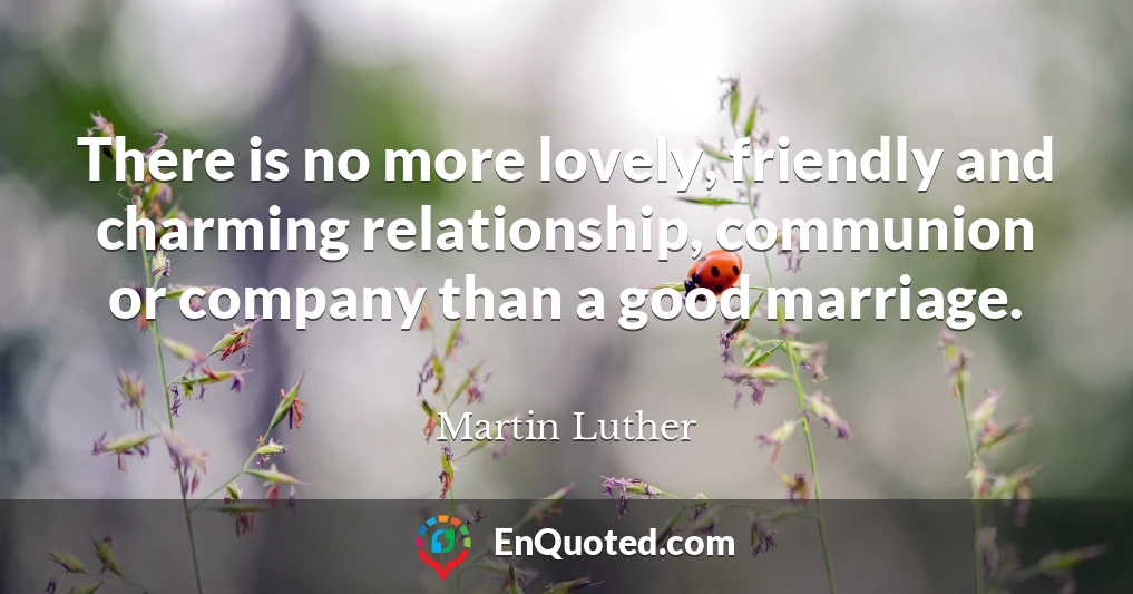 There is no more lovely, friendly and charming relationship, communion or company than a good marriage.