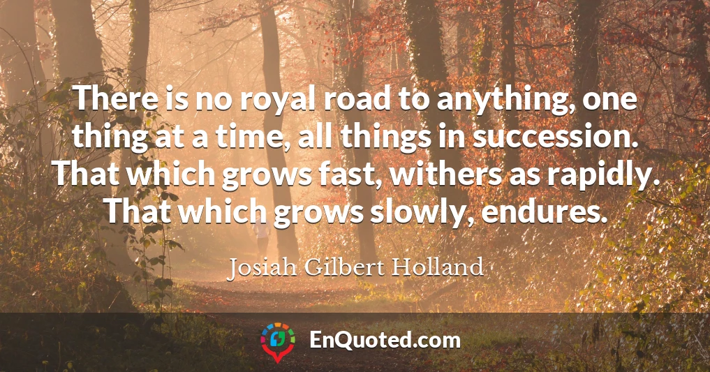 There is no royal road to anything, one thing at a time, all things in succession. That which grows fast, withers as rapidly. That which grows slowly, endures.