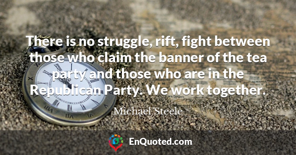 There is no struggle, rift, fight between those who claim the banner of the tea party and those who are in the Republican Party. We work together.