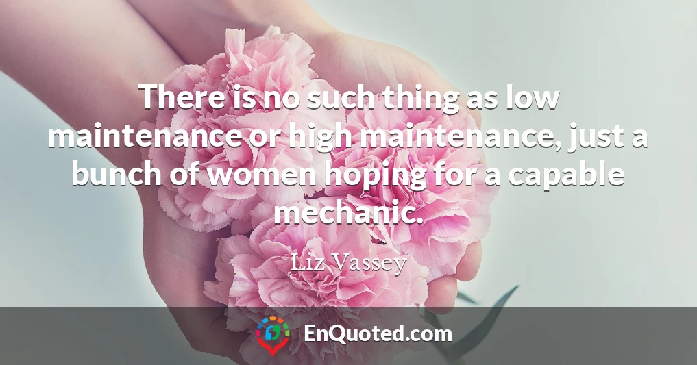 There is no such thing as low maintenance or high maintenance, just a bunch of women hoping for a capable mechanic.