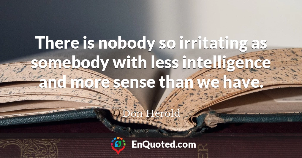 There is nobody so irritating as somebody with less intelligence and more sense than we have.