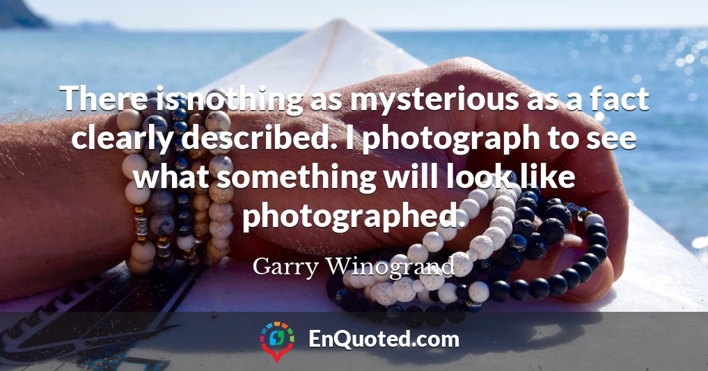 There is nothing as mysterious as a fact clearly described. I photograph to see what something will look like photographed.