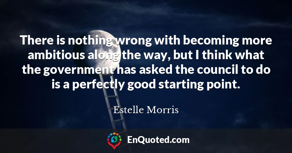 There is nothing wrong with becoming more ambitious along the way, but I think what the government has asked the council to do is a perfectly good starting point.