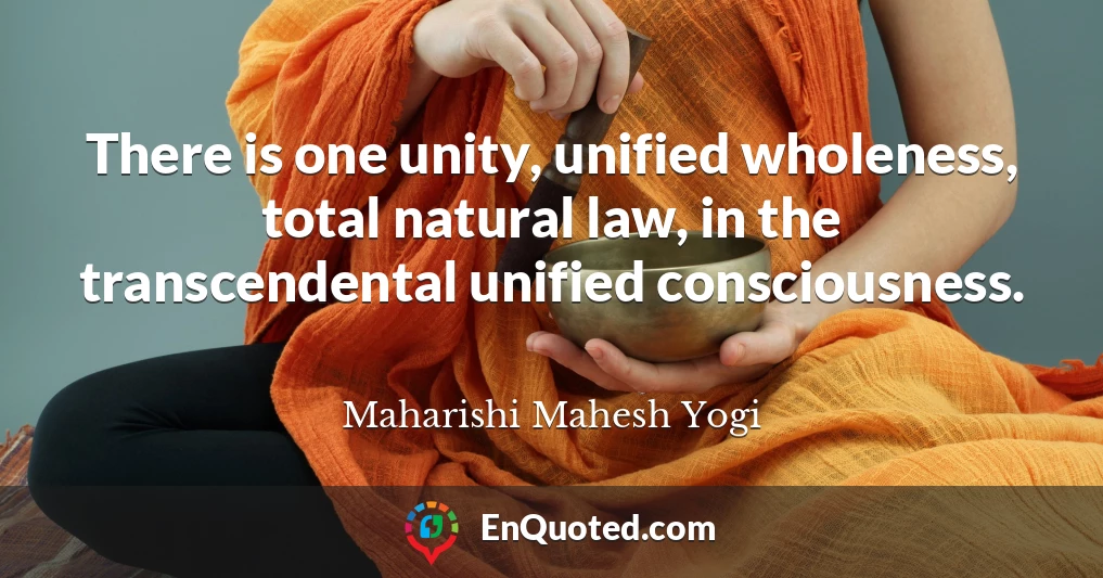 There is one unity, unified wholeness, total natural law, in the transcendental unified consciousness.