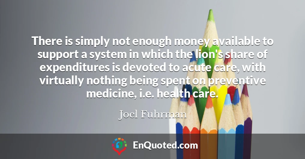There is simply not enough money available to support a system in which the lion's share of expenditures is devoted to acute care, with virtually nothing being spent on preventive medicine, i.e. health care.