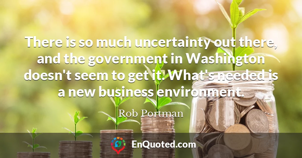 There is so much uncertainty out there, and the government in Washington doesn't seem to get it. What's needed is a new business environment.