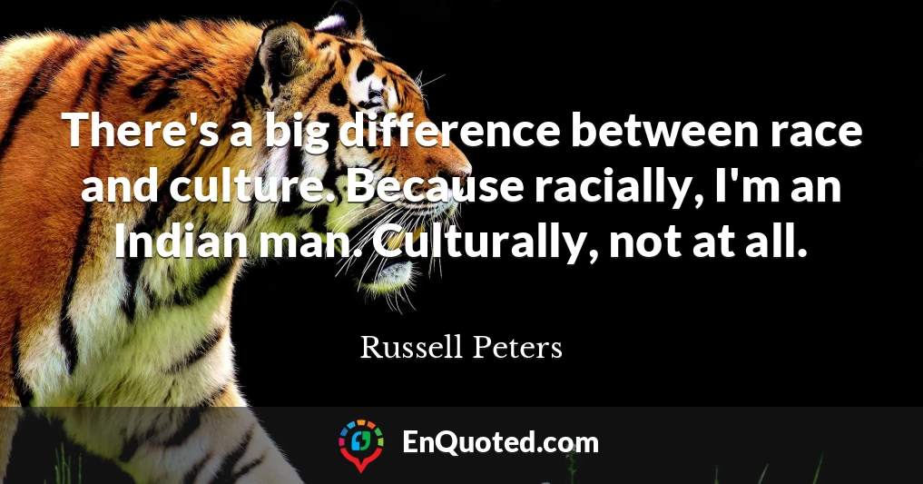 There's a big difference between race and culture. Because racially, I'm an Indian man. Culturally, not at all.