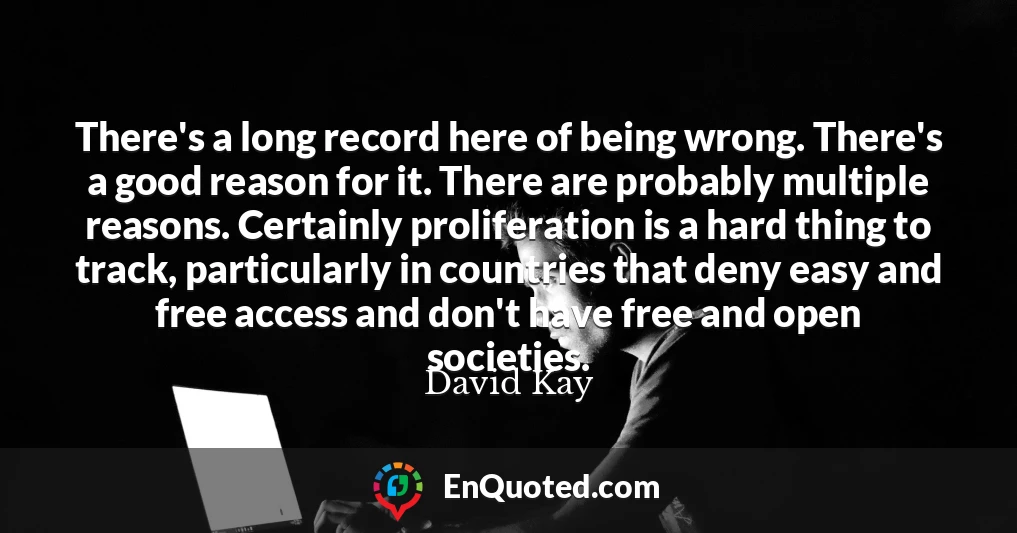 There's a long record here of being wrong. There's a good reason for it. There are probably multiple reasons. Certainly proliferation is a hard thing to track, particularly in countries that deny easy and free access and don't have free and open societies.