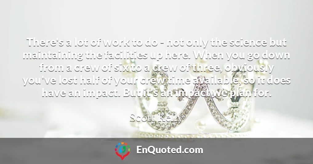 There's a lot of work to do - not only the science but maintaining the facilities up here. When you go down from a crew of six to a crew of three, obviously you've lost half of your crew time available, so it does have an impact. But it's an impact we plan for.