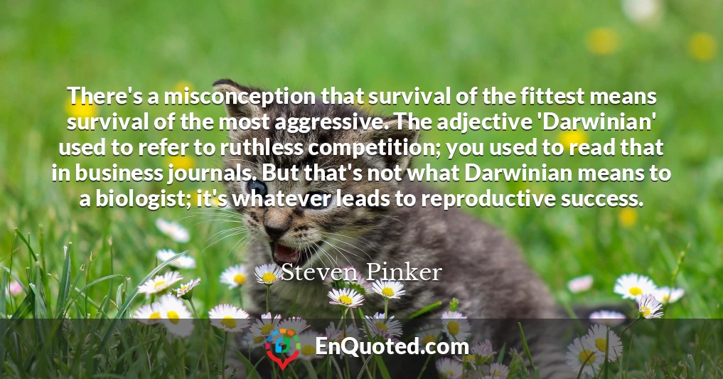 There's a misconception that survival of the fittest means survival of the most aggressive. The adjective 'Darwinian' used to refer to ruthless competition; you used to read that in business journals. But that's not what Darwinian means to a biologist; it's whatever leads to reproductive success.