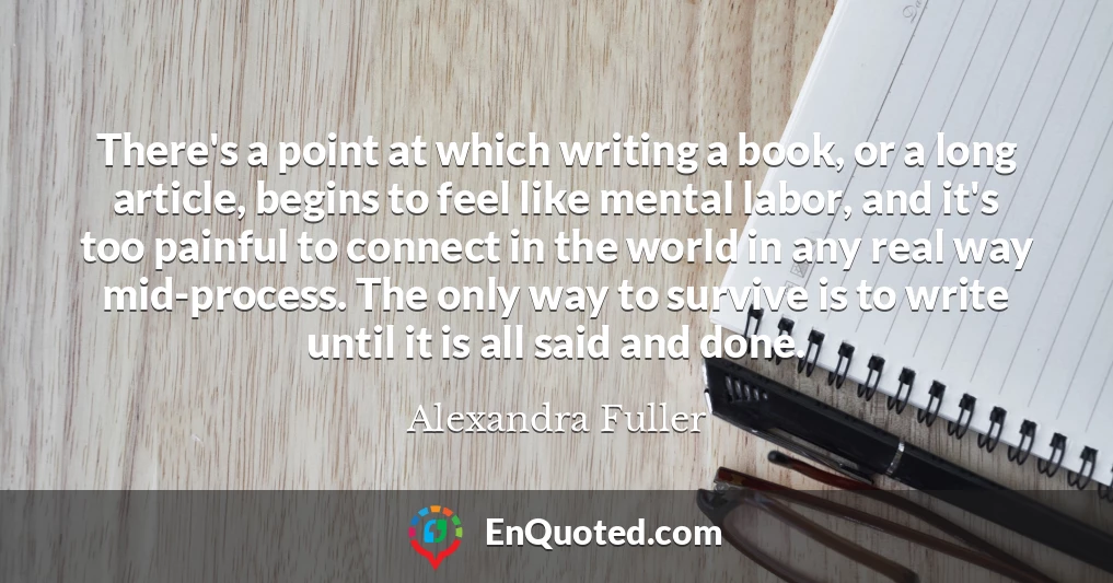 There's a point at which writing a book, or a long article, begins to feel like mental labor, and it's too painful to connect in the world in any real way mid-process. The only way to survive is to write until it is all said and done.