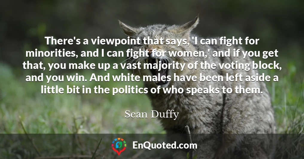 There's a viewpoint that says, 'I can fight for minorities, and I can fight for women,' and if you get that, you make up a vast majority of the voting block, and you win. And white males have been left aside a little bit in the politics of who speaks to them.