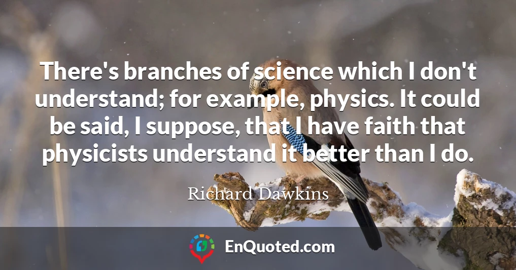 There's branches of science which I don't understand; for example, physics. It could be said, I suppose, that I have faith that physicists understand it better than I do.