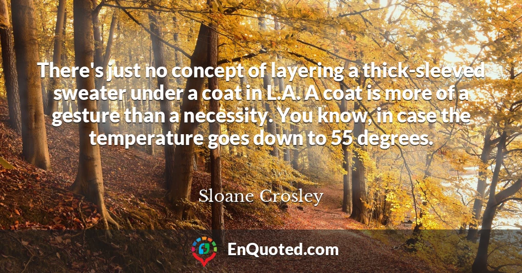 There's just no concept of layering a thick-sleeved sweater under a coat in L.A. A coat is more of a gesture than a necessity. You know, in case the temperature goes down to 55 degrees.