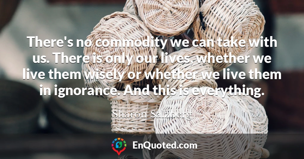 There's no commodity we can take with us. There is only our lives, whether we live them wisely or whether we live them in ignorance. And this is everything.