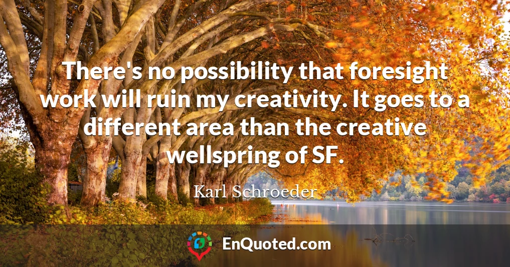 There's no possibility that foresight work will ruin my creativity. It goes to a different area than the creative wellspring of SF.