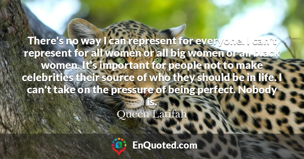 There's no way I can represent for everyone. I can't represent for all women or all big women or all black women. It's important for people not to make celebrities their source of who they should be in life. I can't take on the pressure of being perfect. Nobody is.