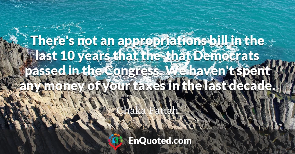 There's not an appropriations bill in the last 10 years that the-that Democrats passed in the Congress. We haven't spent any money of your taxes in the last decade.