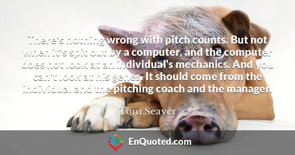 There's nothing wrong with pitch counts. But not when it's spit out by a computer, and the computer does not look at an individual's mechanics. And you can't look at his genes. It should come from the individual and the pitching coach and the manager.