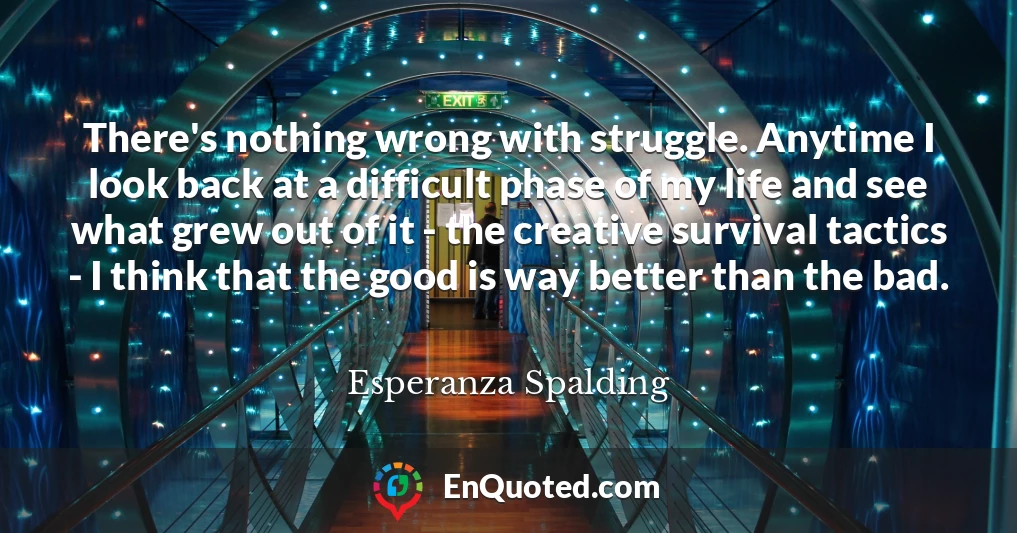 There's nothing wrong with struggle. Anytime I look back at a difficult phase of my life and see what grew out of it - the creative survival tactics - I think that the good is way better than the bad.