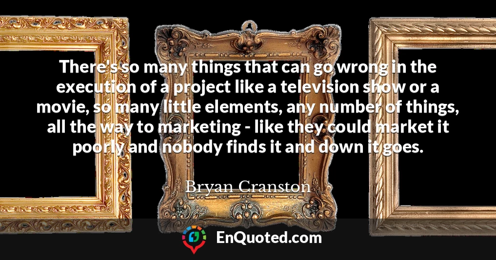 There's so many things that can go wrong in the execution of a project like a television show or a movie, so many little elements, any number of things, all the way to marketing - like they could market it poorly and nobody finds it and down it goes.