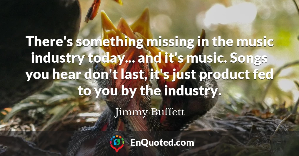 There's something missing in the music industry today... and it's music. Songs you hear don't last, it's just product fed to you by the industry.