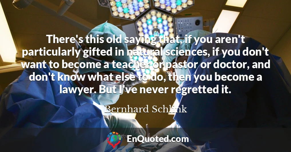 There's this old saying that, if you aren't particularly gifted in natural sciences, if you don't want to become a teacher or pastor or doctor, and don't know what else to do, then you become a lawyer. But I've never regretted it.