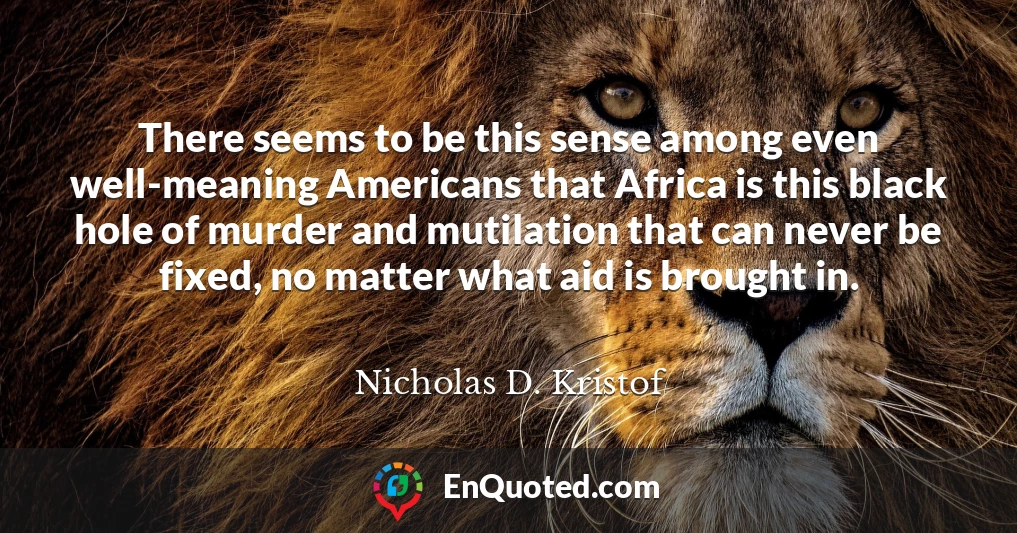 There seems to be this sense among even well-meaning Americans that Africa is this black hole of murder and mutilation that can never be fixed, no matter what aid is brought in.