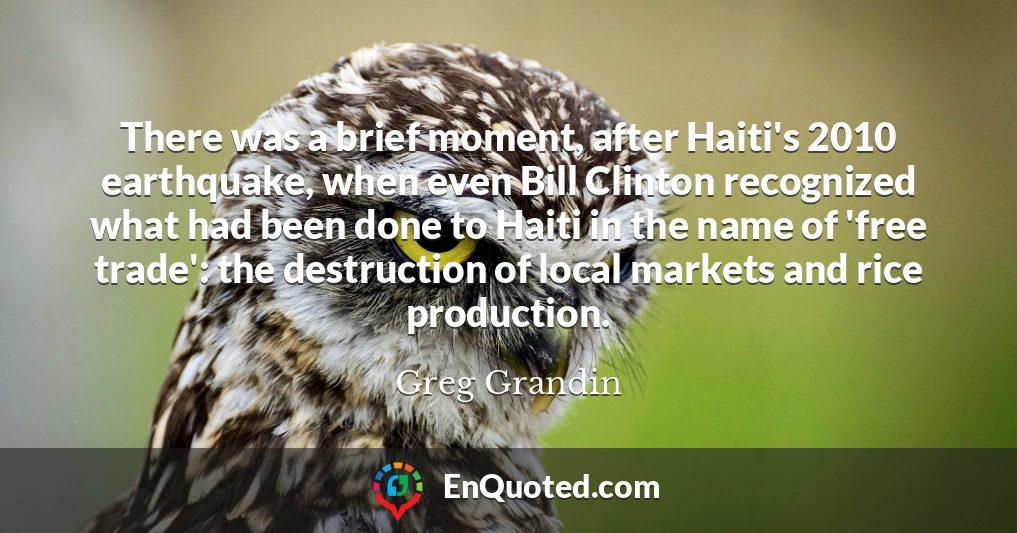 There was a brief moment, after Haiti's 2010 earthquake, when even Bill Clinton recognized what had been done to Haiti in the name of 'free trade': the destruction of local markets and rice production.