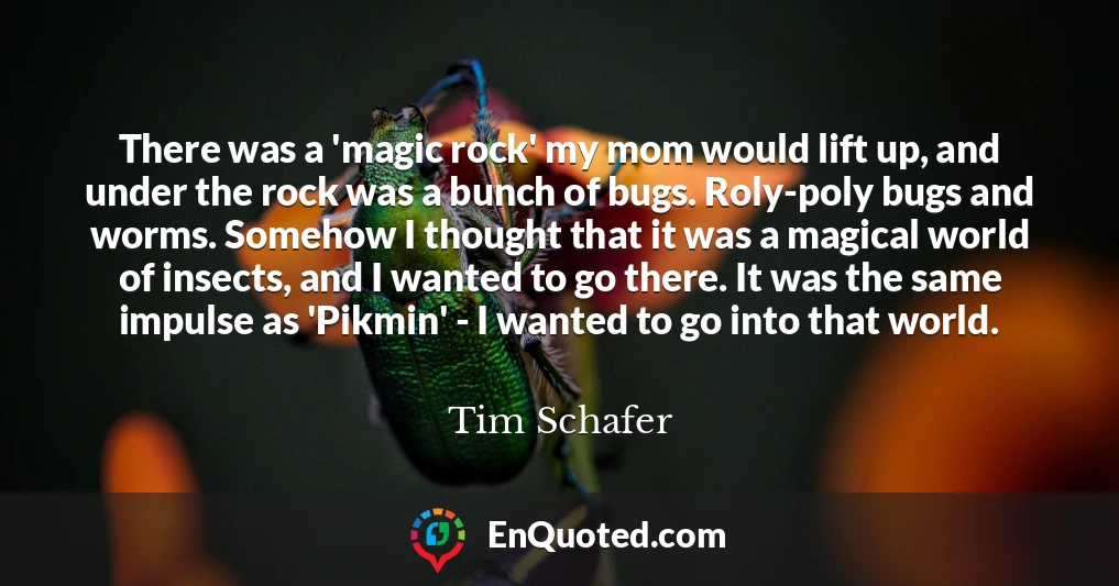There was a 'magic rock' my mom would lift up, and under the rock was a bunch of bugs. Roly-poly bugs and worms. Somehow I thought that it was a magical world of insects, and I wanted to go there. It was the same impulse as 'Pikmin' - I wanted to go into that world.