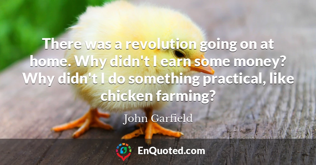 There was a revolution going on at home. Why didn't I earn some money? Why didn't I do something practical, like chicken farming?