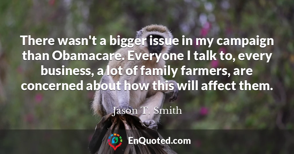 There wasn't a bigger issue in my campaign than Obamacare. Everyone I talk to, every business, a lot of family farmers, are concerned about how this will affect them.