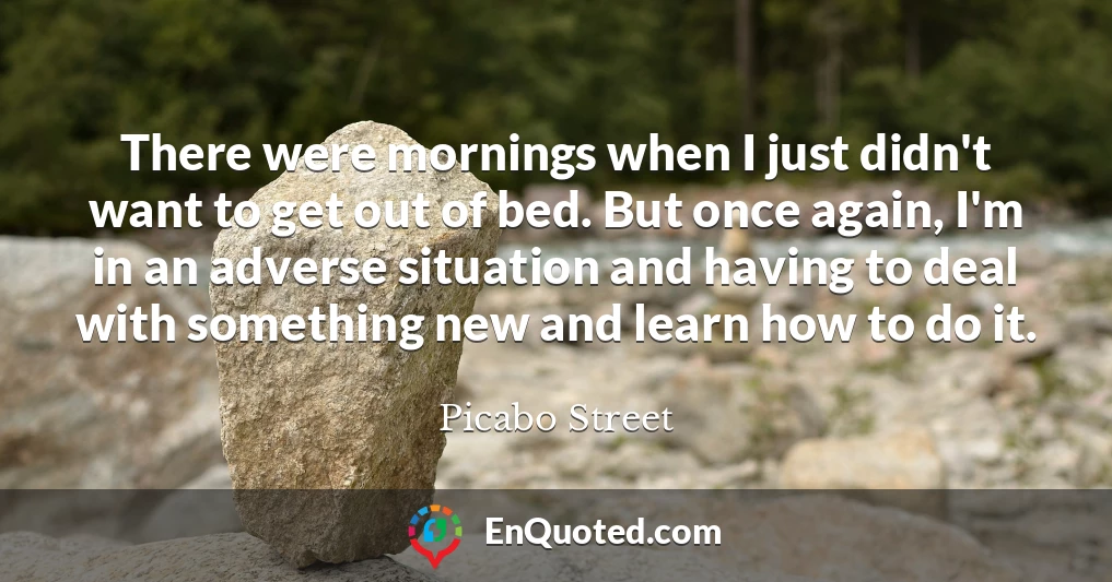 There were mornings when I just didn't want to get out of bed. But once again, I'm in an adverse situation and having to deal with something new and learn how to do it.