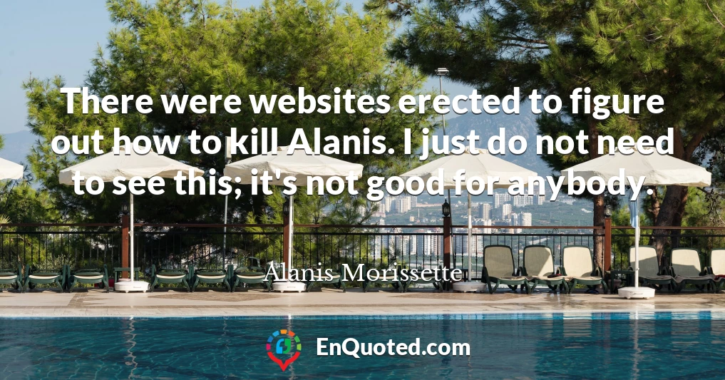 There were websites erected to figure out how to kill Alanis. I just do not need to see this; it's not good for anybody.