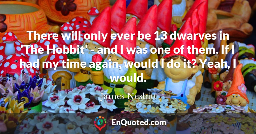 There will only ever be 13 dwarves in 'The Hobbit' - and I was one of them. If I had my time again, would I do it? Yeah, I would.
